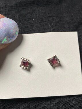 Lia Sophia Square Amethyst Sterling Silver Earrings Very Good Condition Modern